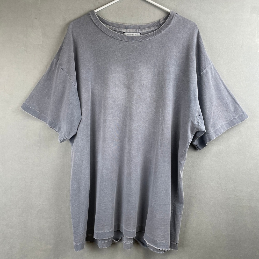John Elliott University Tee Blue Grey Distressed Sunfade Oversize Cotton USA 3/L